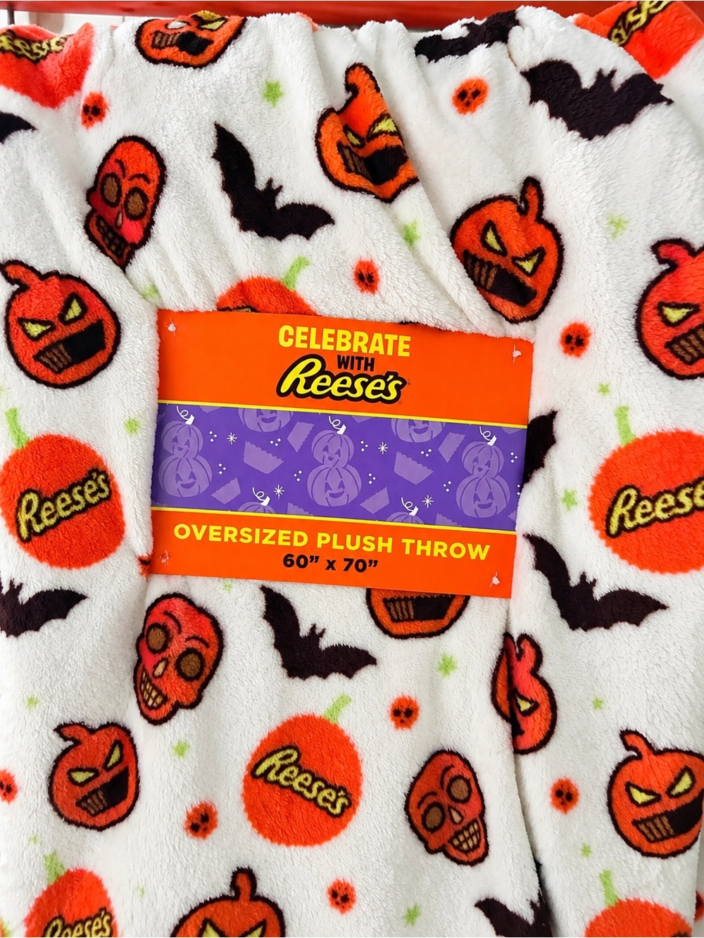 Viral Reese's Skull And Bat Plush Throw Blanket 60" x 70" Halloween Pattern NWT